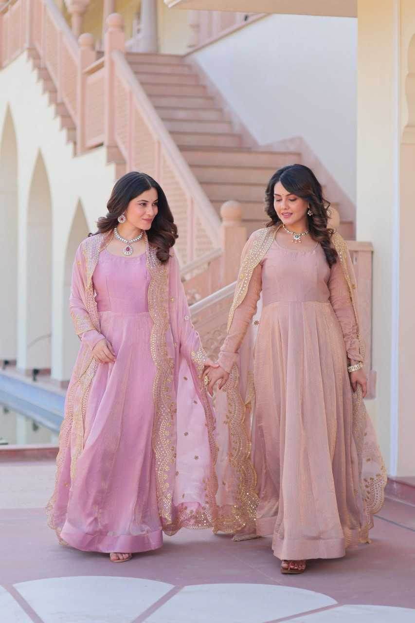Chiffon Full Sleeve Gown With Dupatta - MYLUXURY LANE ENTERPRISE